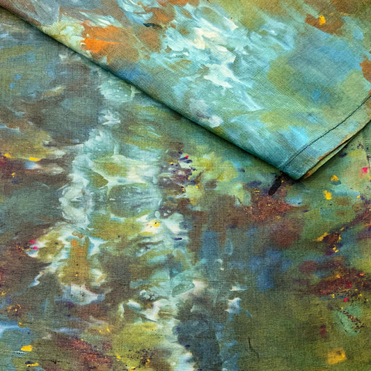 Ice Dyed Silk Dupioni scarf  - Turquoise