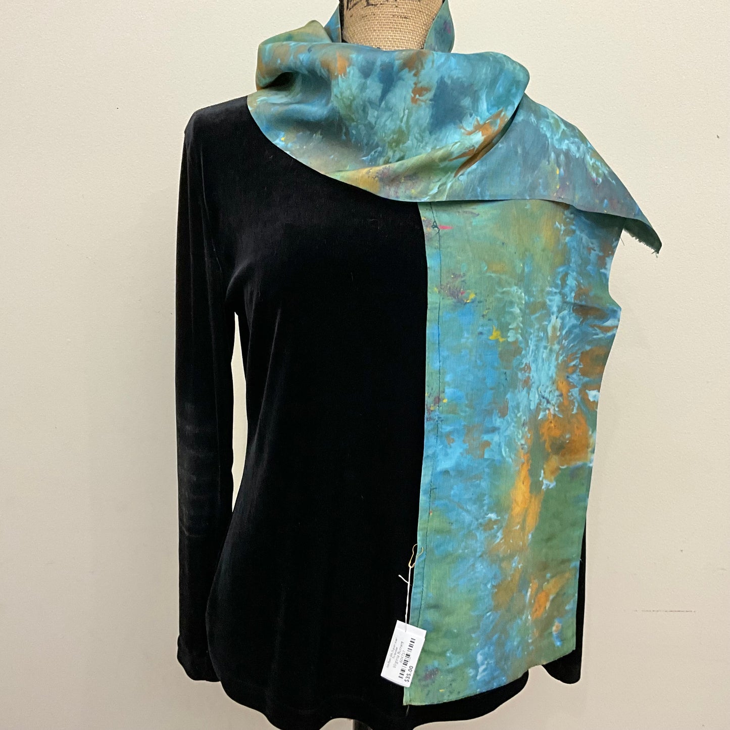 Ice Dyed Silk Dupioni scarf - Turquoise