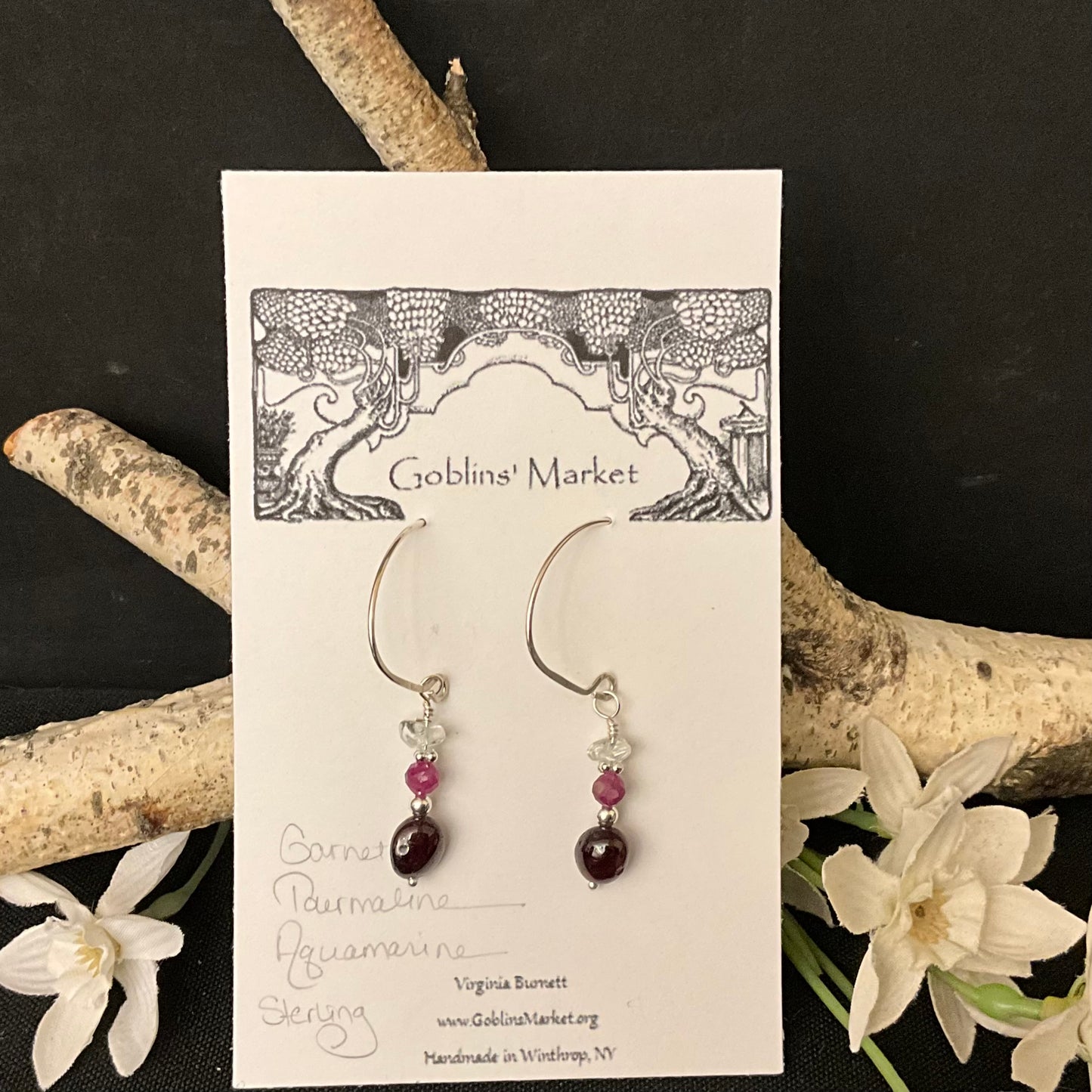 Garnet, Tourmaline & Aquamarine Earrings