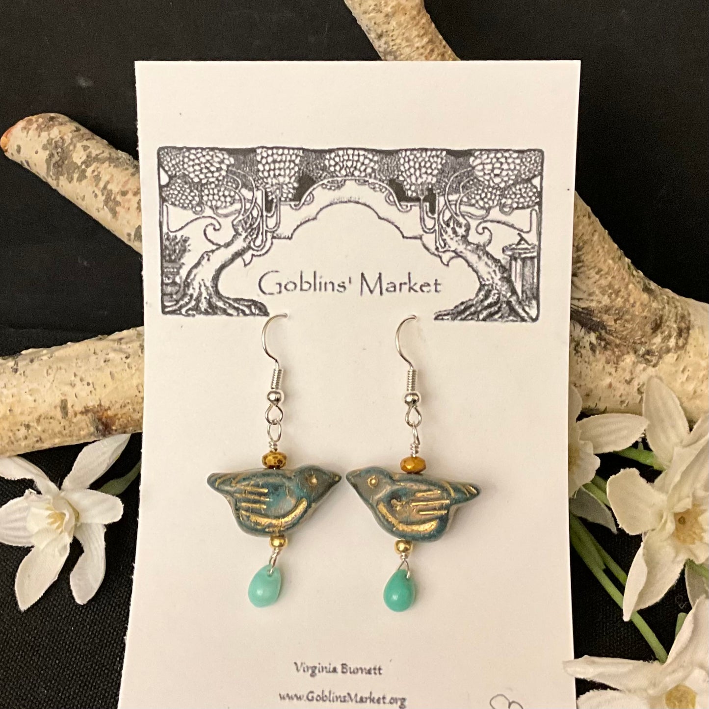 Persian Green Bird Earrings
