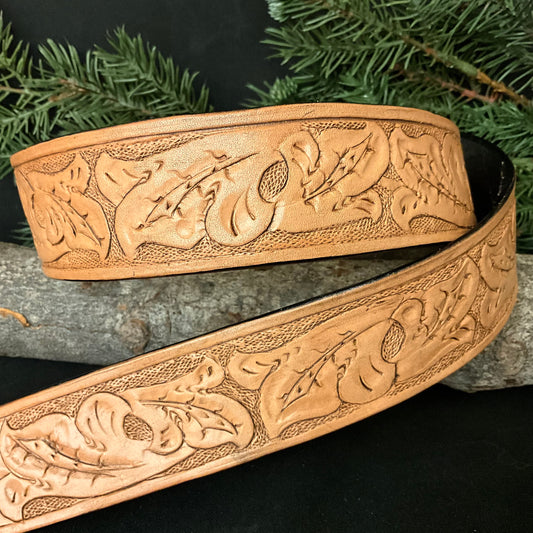 Light Brown Tooled Belt Fleur de Lis 38”