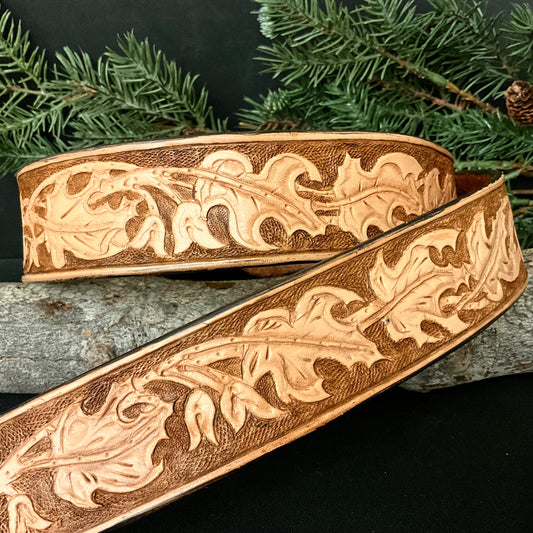 Light Brown Tooled Belt Maple Leaf 38”