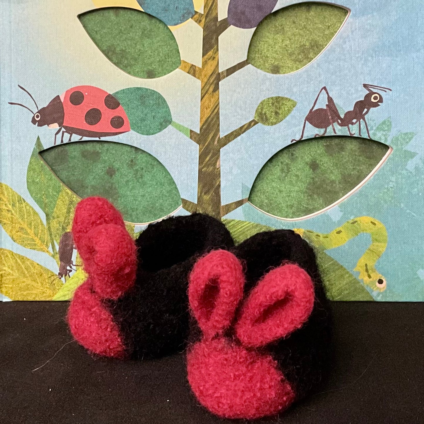 “Hunny Bunny” Baby Booties Black and Red