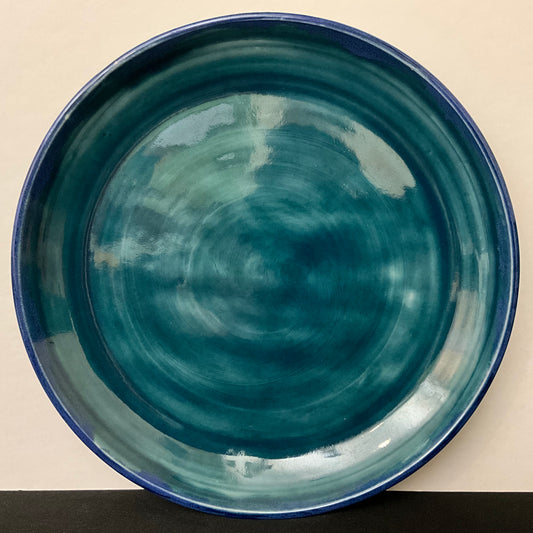 Serving Dish in Dark Turquoise w/ Blue Rim- Joanne Arvisais