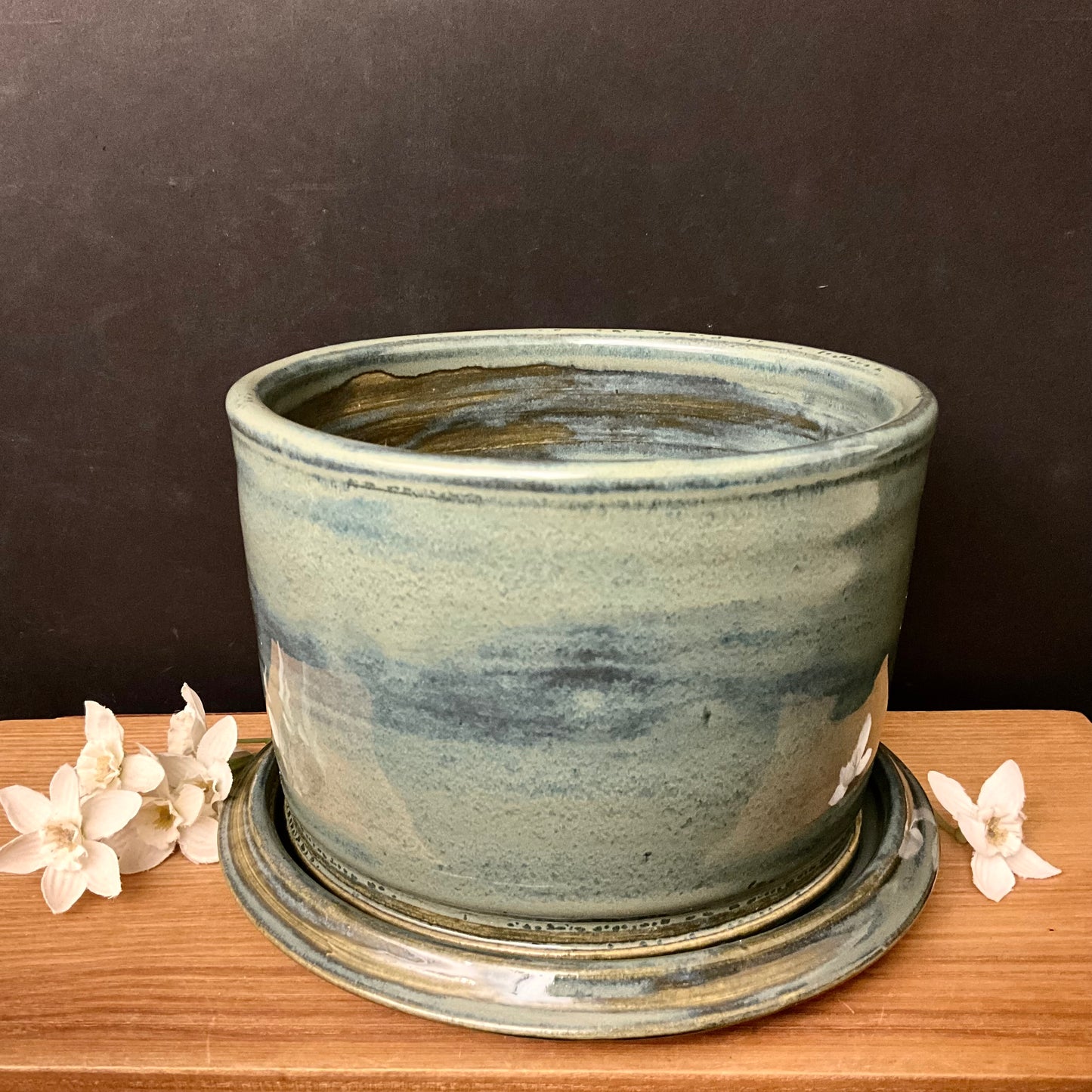 Planter with Saucer in dusty Sage Green - Joanne Arvisais