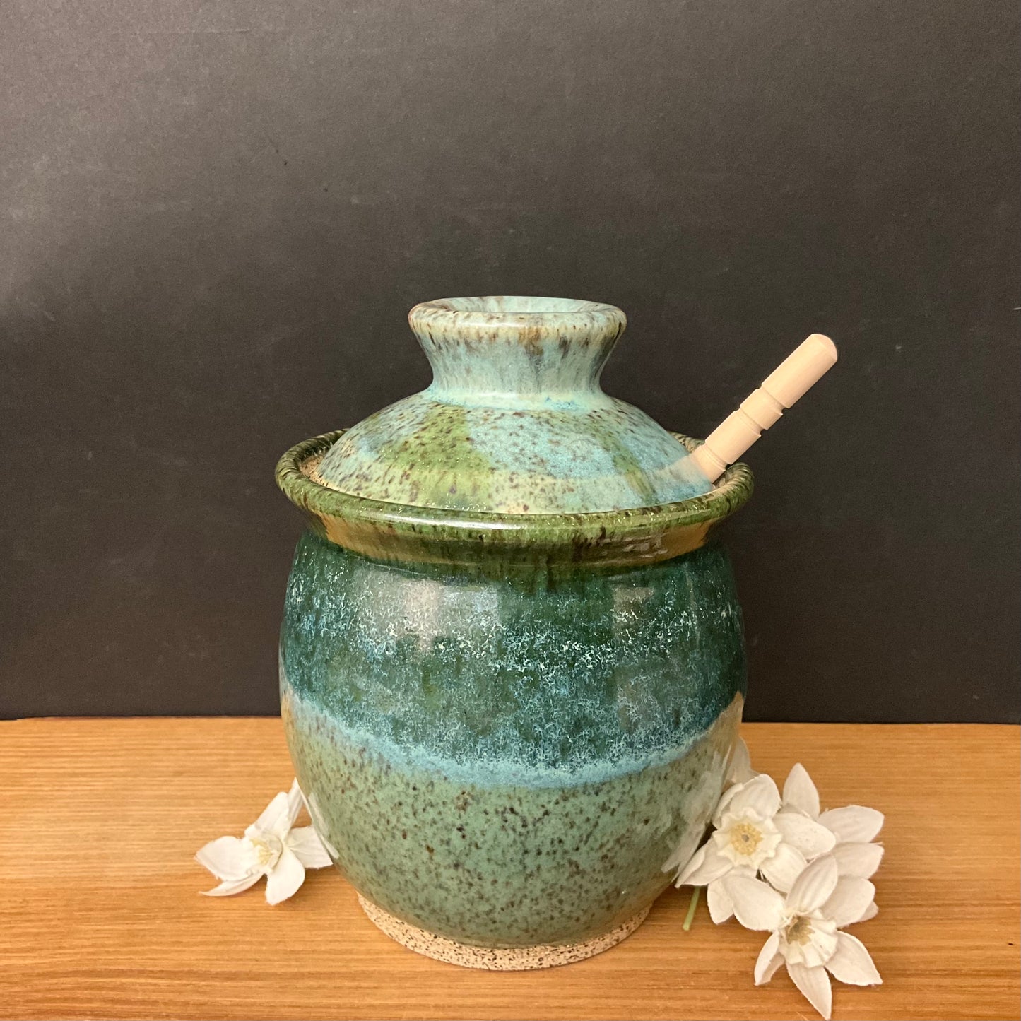 Honey Pot in Speckled Green & Turquoise