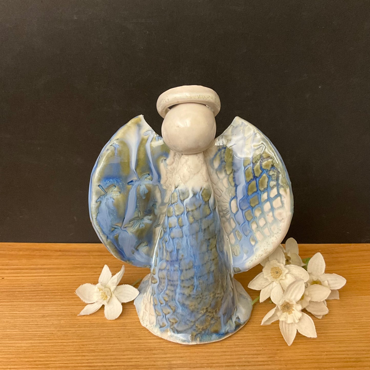 Folk Angel in Blue & Natural Glaze