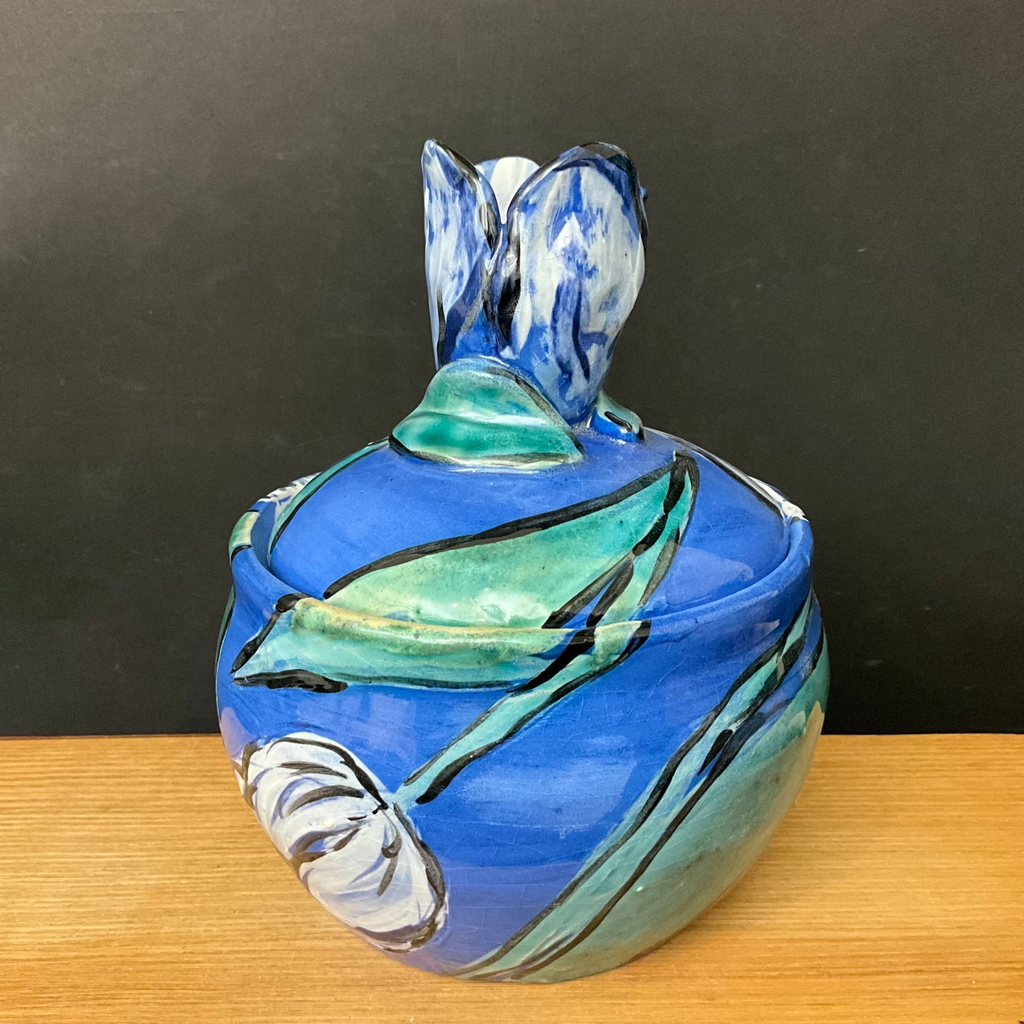 Lidded Jar in Brilliant Blue with Tulip Finial