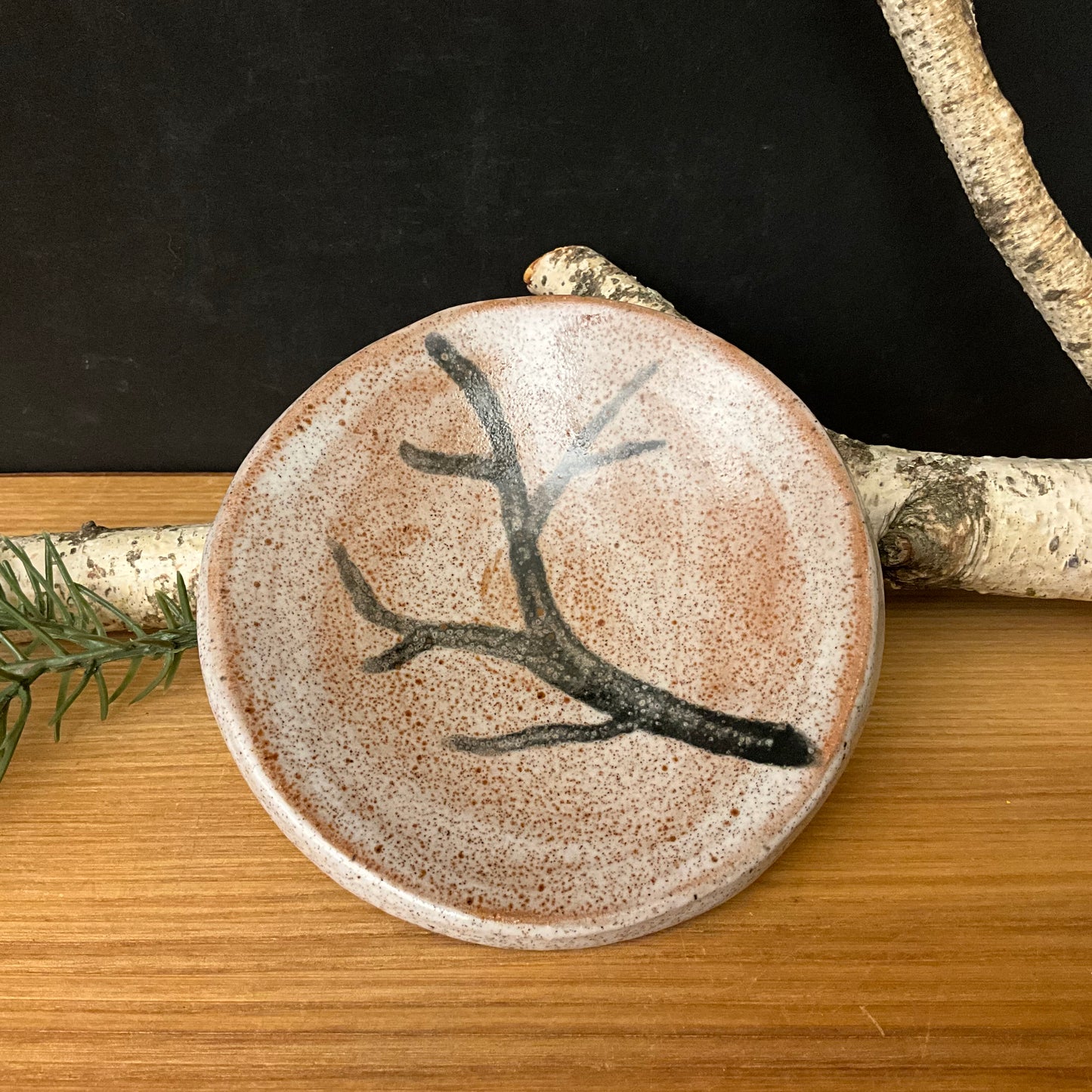 Small Stoneware Trinket Dish w Tree Branch