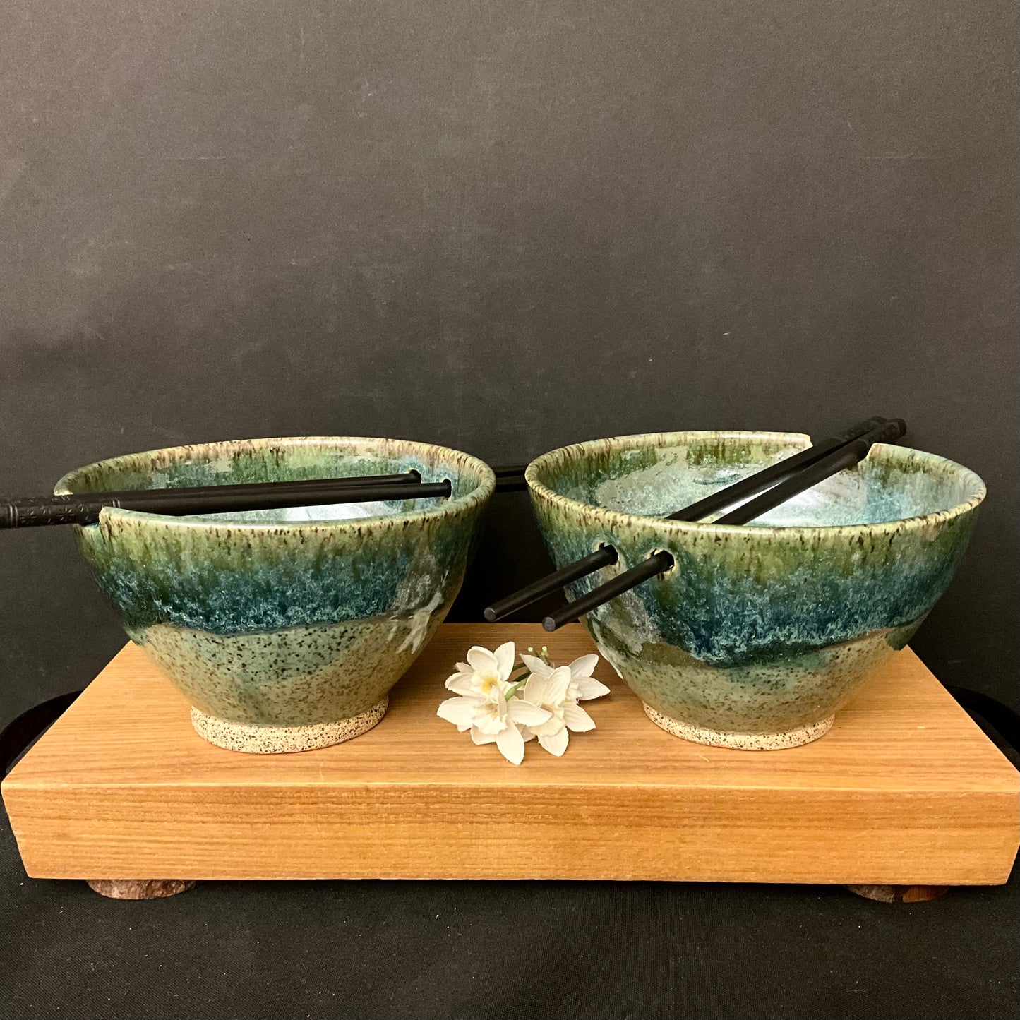 Rice Bowl Set in Speckled Green & Blues
