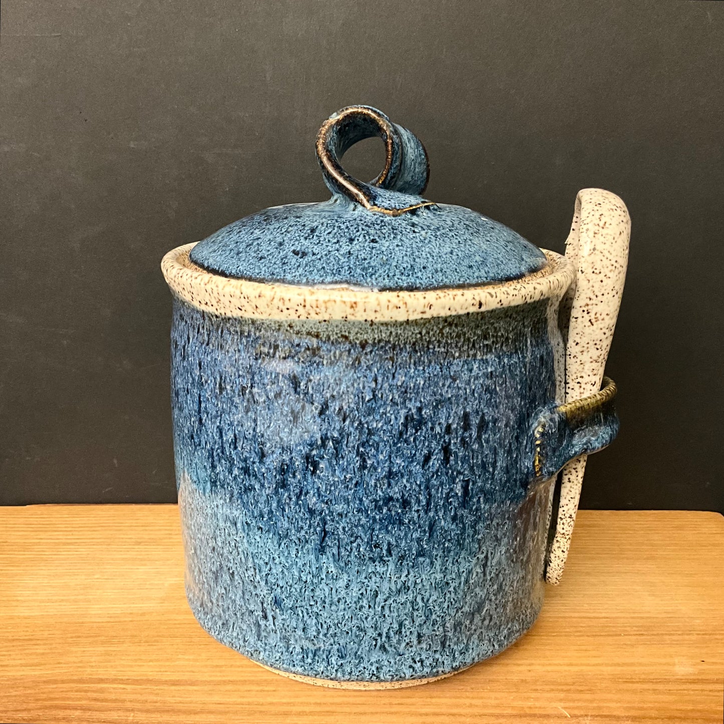 Canister in Blues with Ceramic Spoon