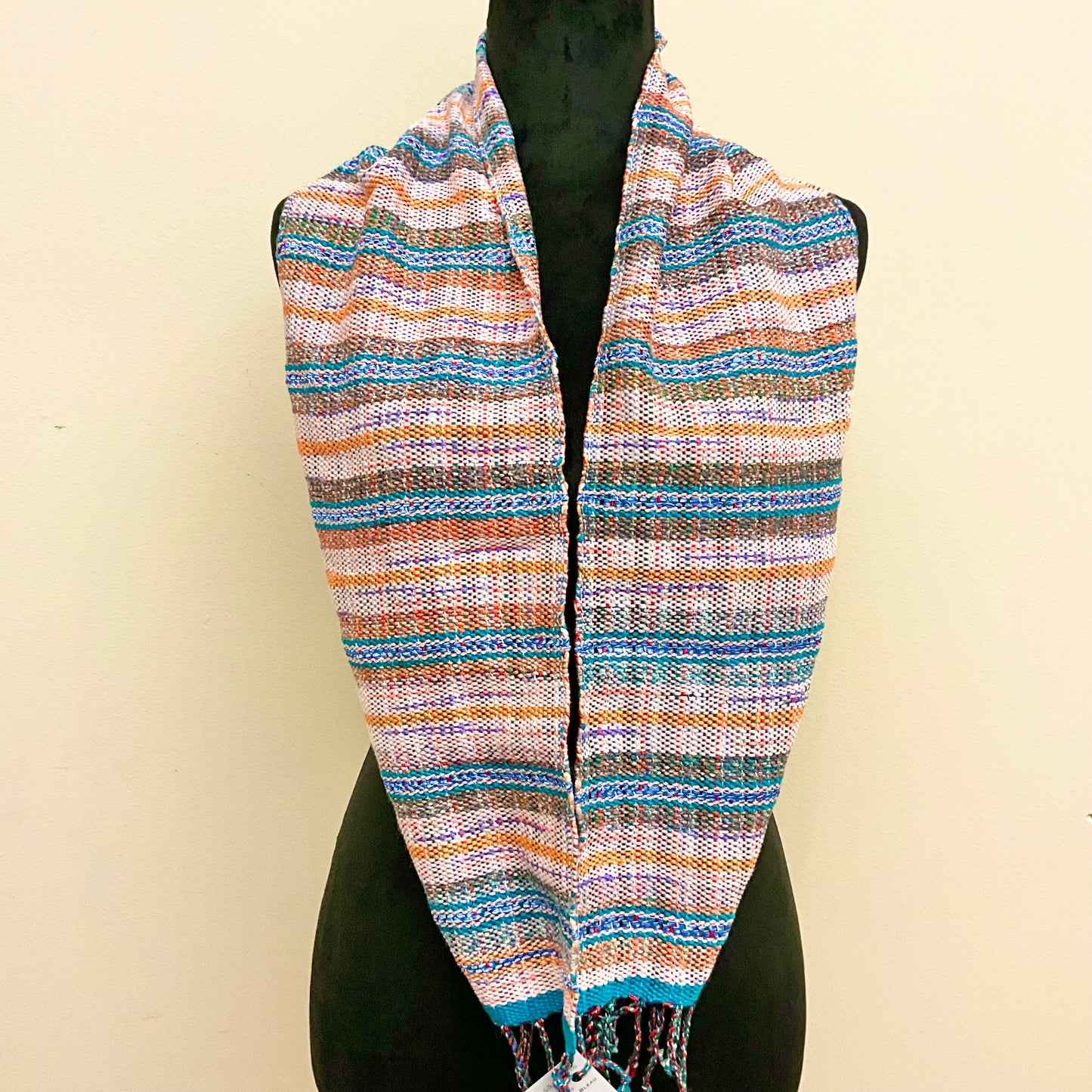 Handwoven “Nora” Scarf N151 Peach and Blue