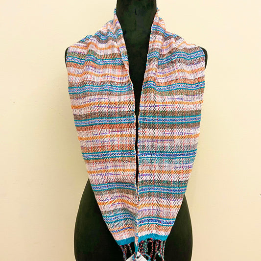 Handwoven “Nora” Scarf N151 Peach and Blue