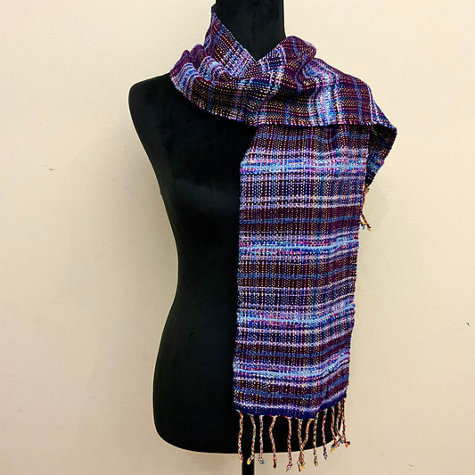 Handwoven “Nora” Scarf N142 Purple and Navy