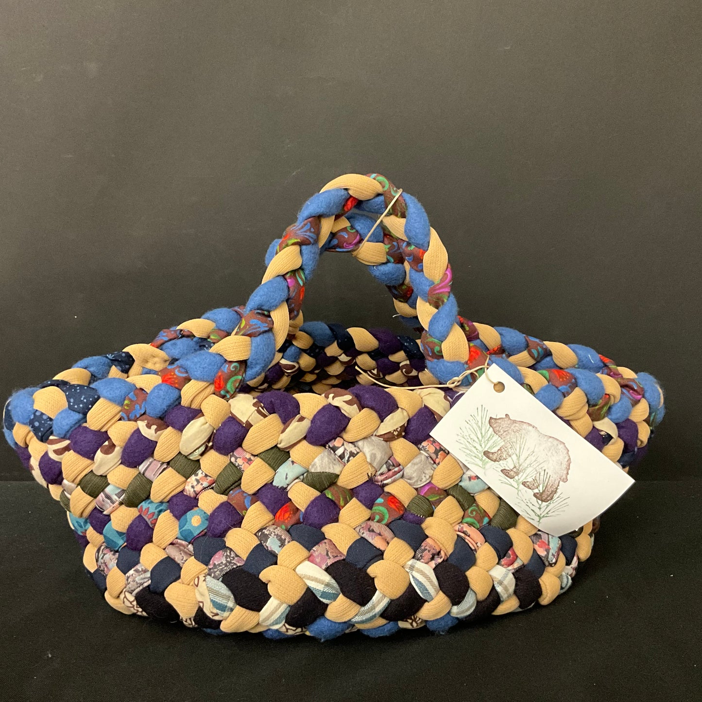 Medium Large Braided Basket with Side Handles - muted multicolor