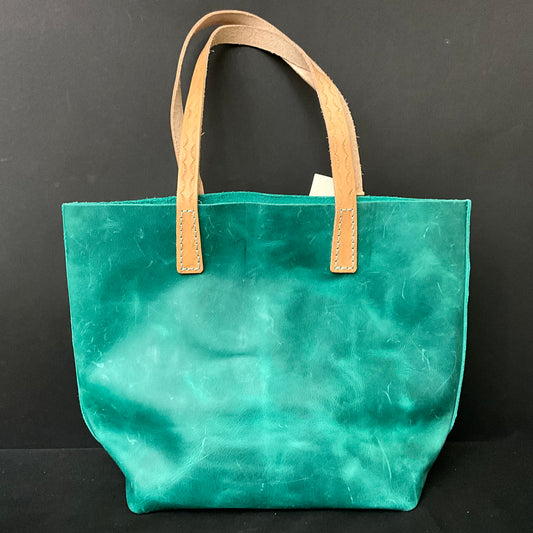 Green Oil Tanned Leather Tote with hand tooled straps
