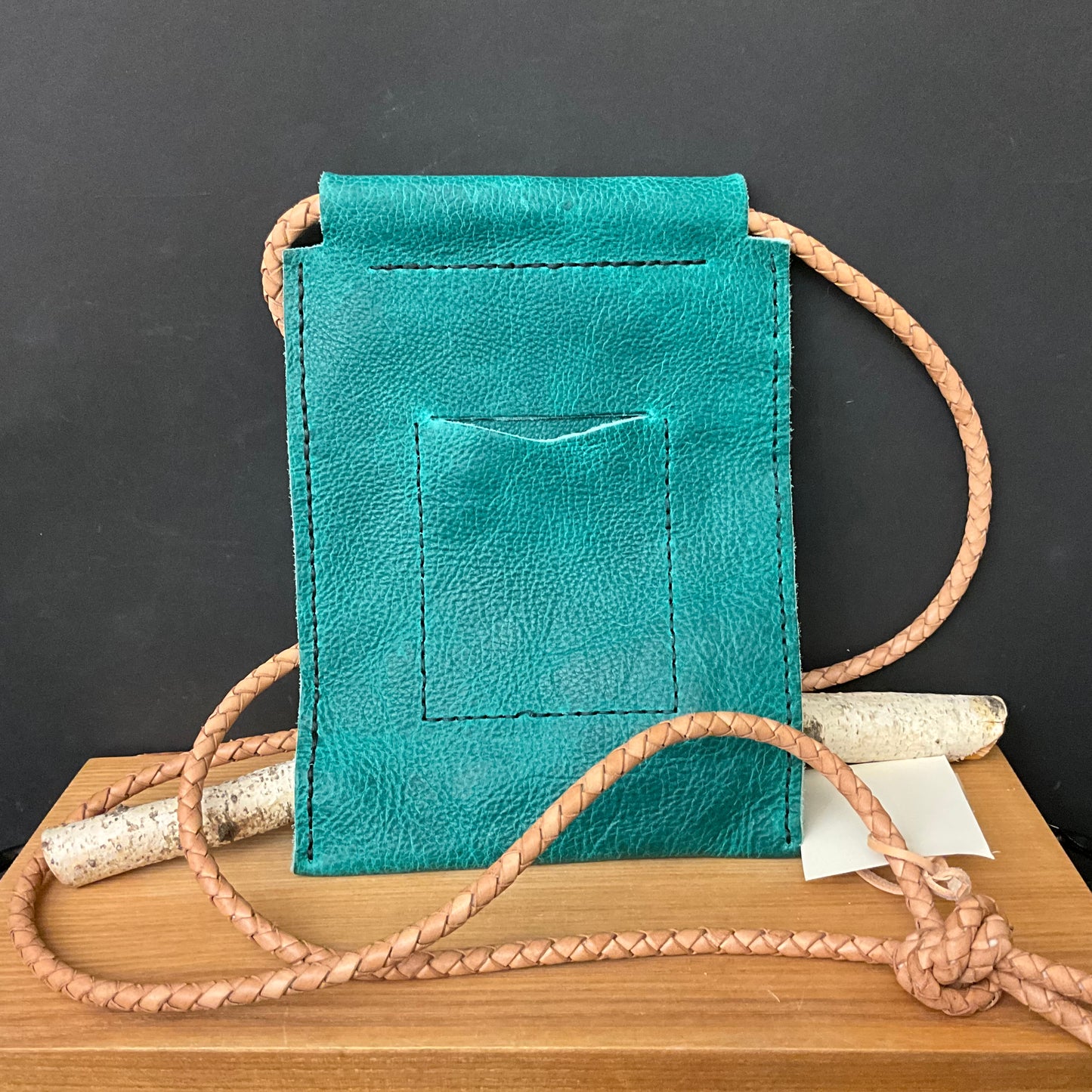 Teal Leather Crossbody Bag w/ Braided Strap