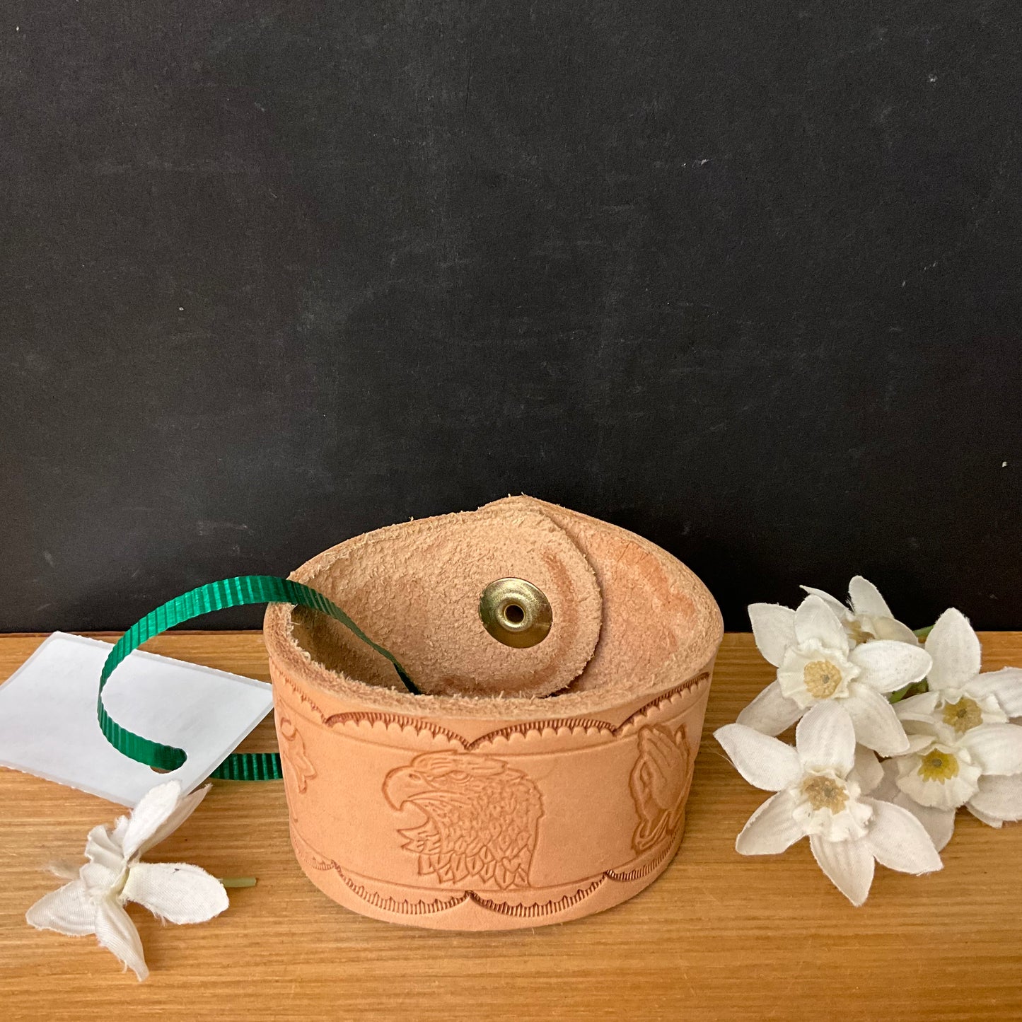 Brown Tooled Leather Cuff Bracelet