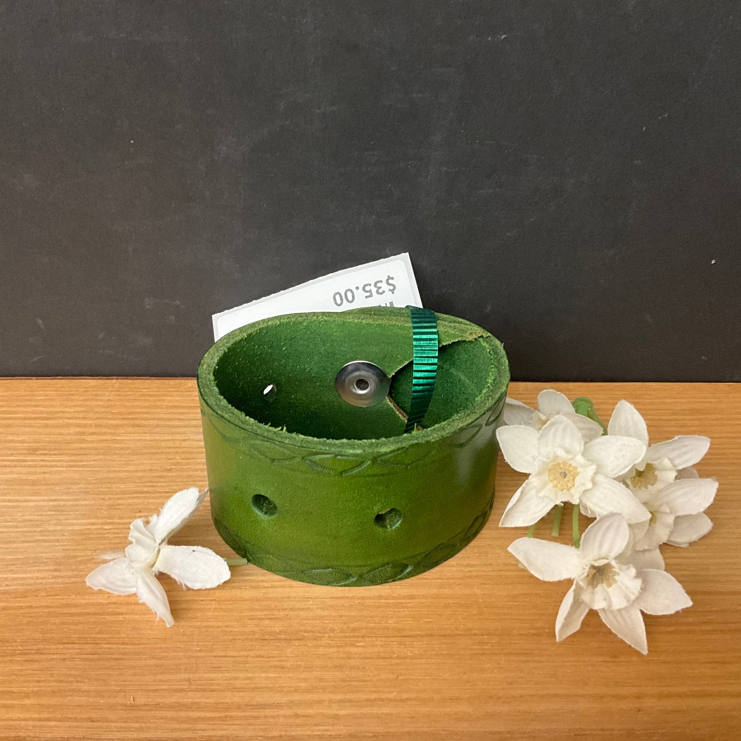 Green Leather Cuff Bracelet