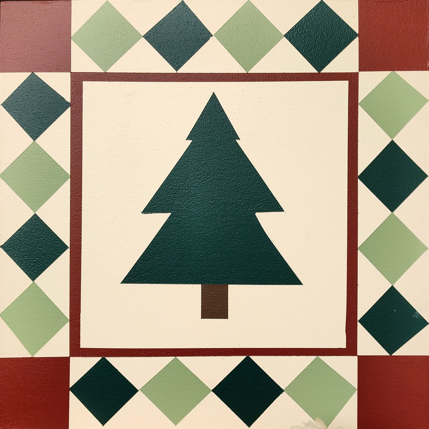 Barn Quilt Christmas Tree with Red Corners1' x 1'