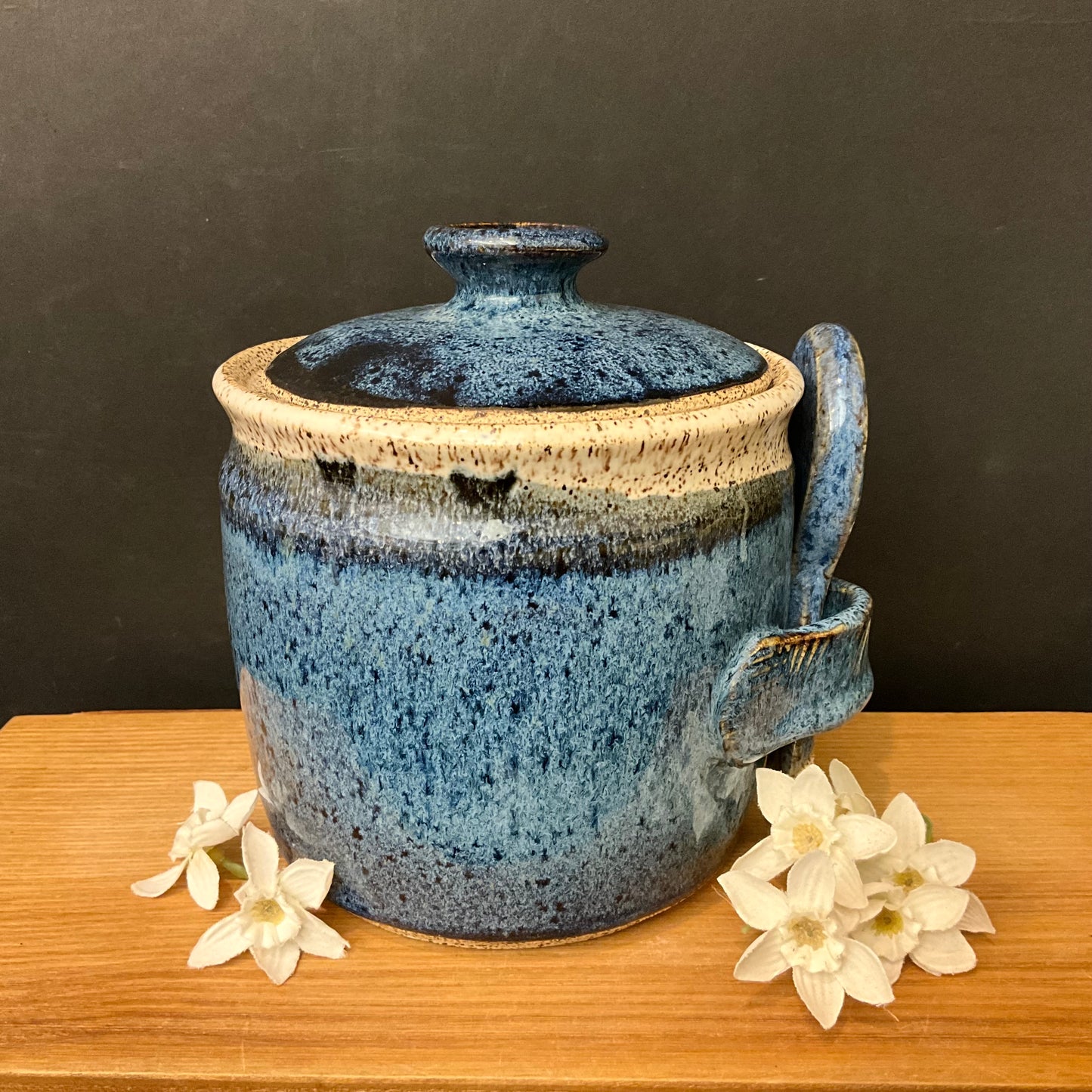 Canister in Blues with Ceramic Spoon