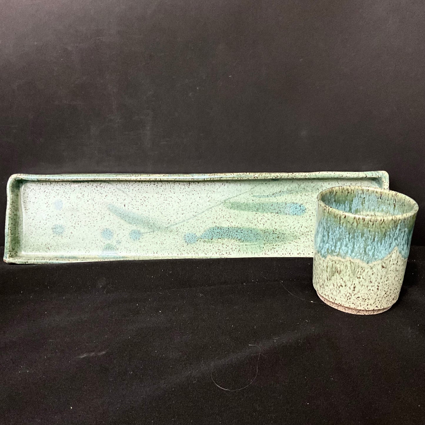 Drinking Glasses and Tray Set in Turquoise and Green