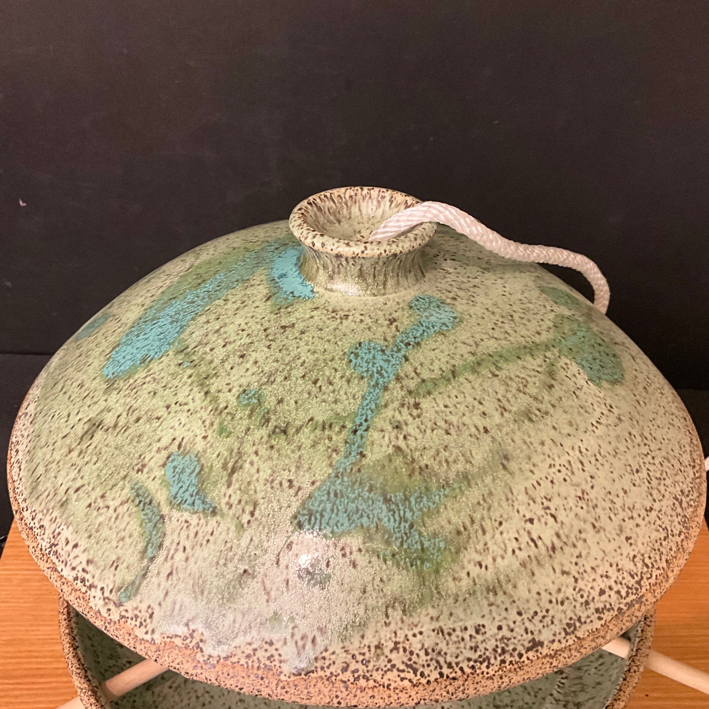 Ceramic Birdfeeder in Speckled Celadon with Turquoise splashes