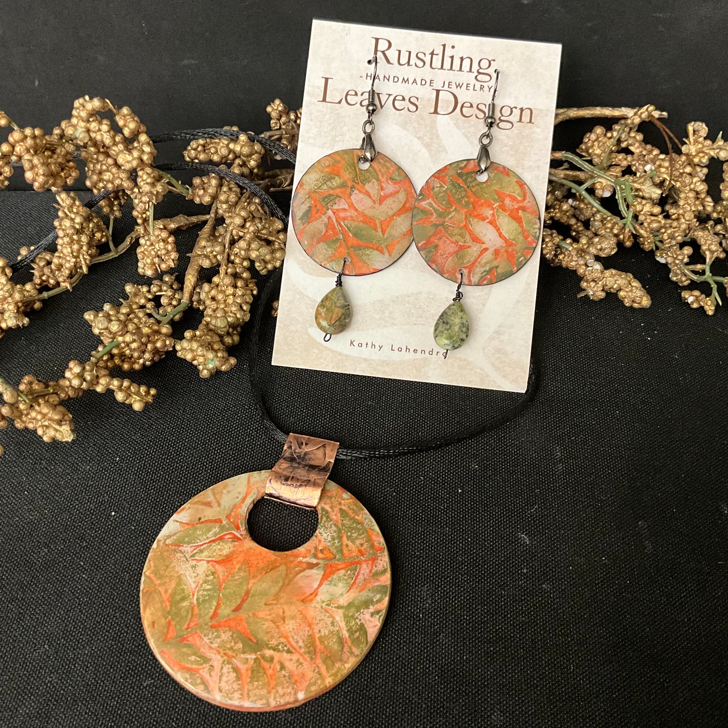 Fern Print Green and Orange Pendant