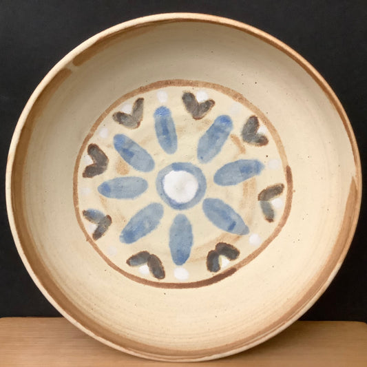 Tan Serving Bowl with Floral Interior Design