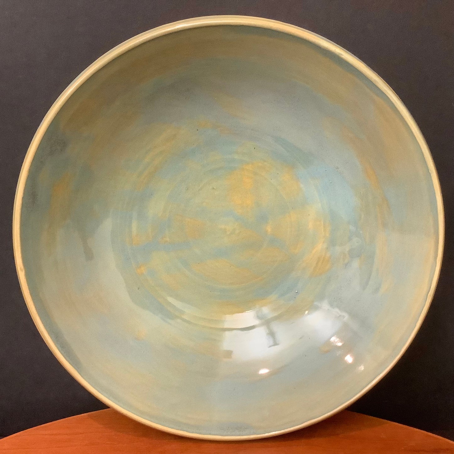Serving Bowl in Yellow Green Aqua Glaze