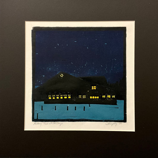 “Milking Time at Old Dings”, Rubber Block Color Print Matted