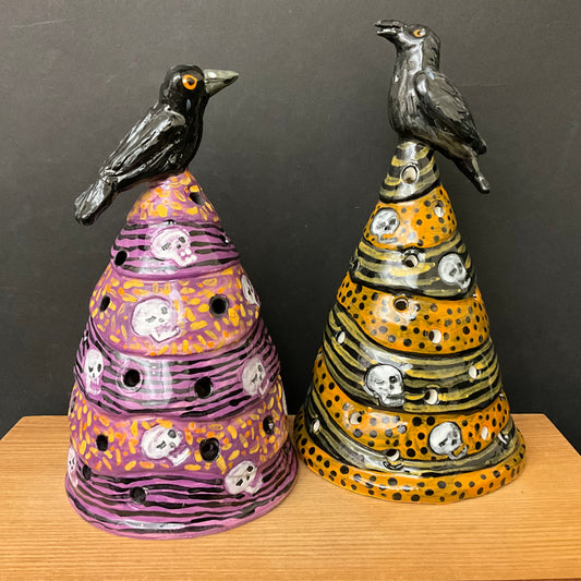 Halloween Luminary Tree with Crow with Skulls