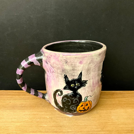 Halloween Mug Purple with Black Cats