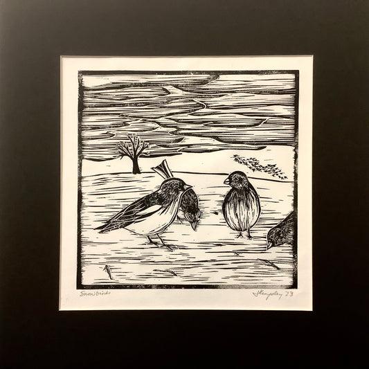 “Snowbirds” Rubber Block Print Matted
