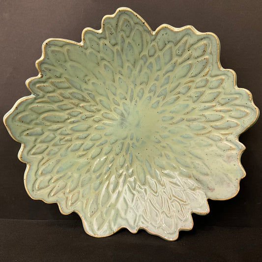 Large Embossed Flower Shaped Bowl in Celadon