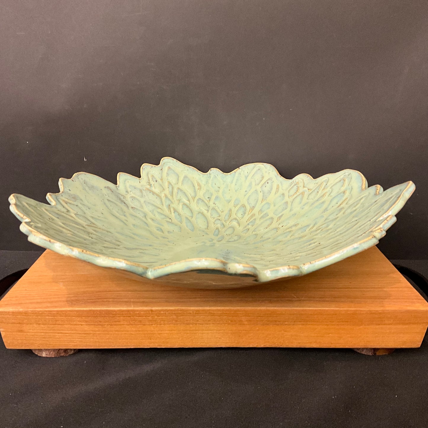 Large Embossed Flower Shaped Bowl in Celadon