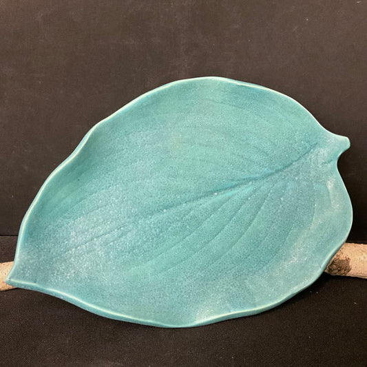 Hosta Leaf Plate in Dark Turquoise Matte Glaze