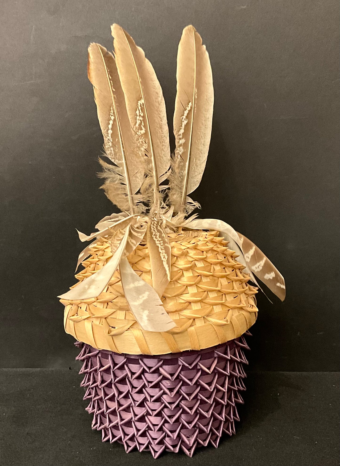 Set of 6 Dyed Ash Baskets with Feathers