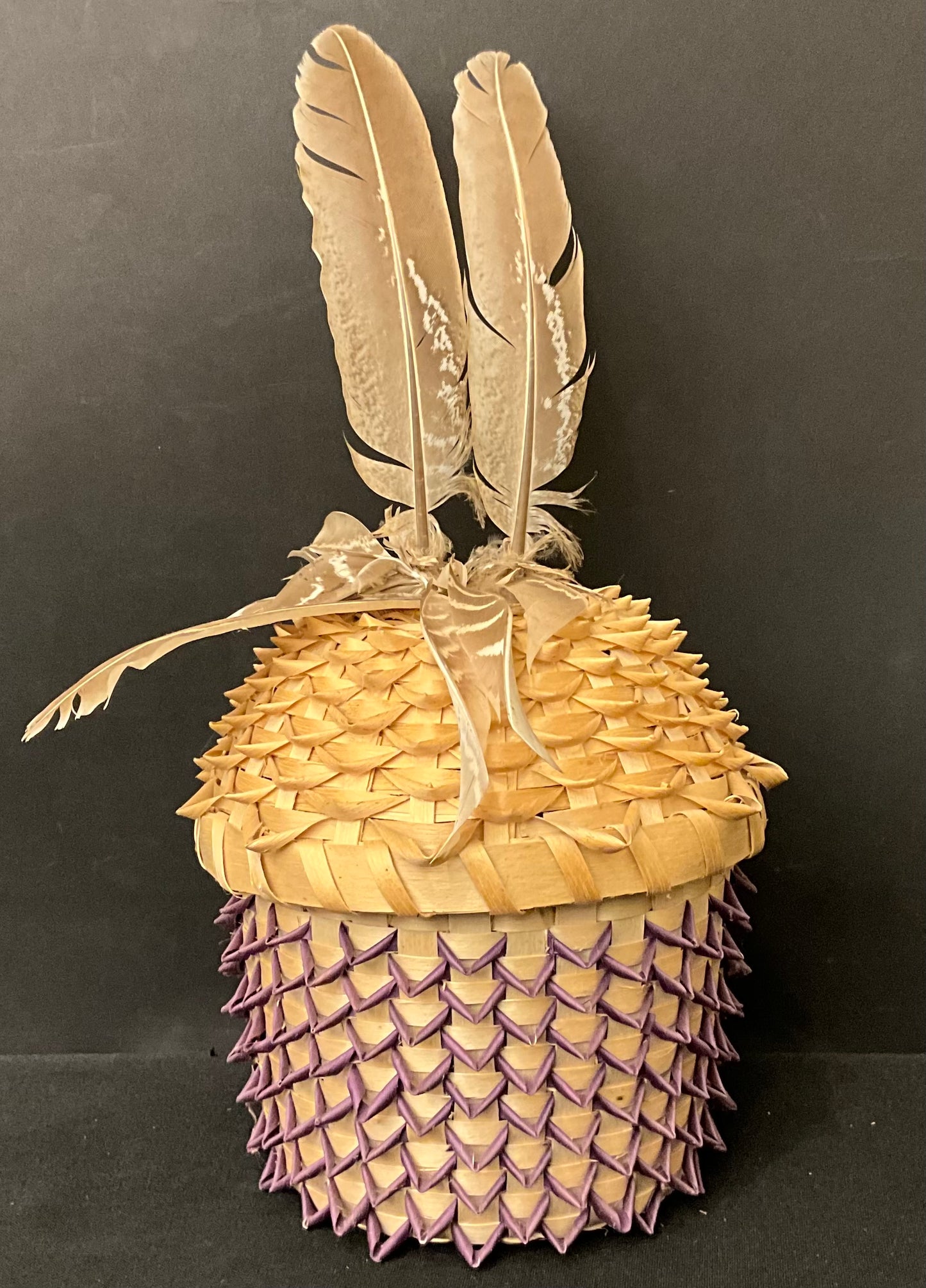 Set of 6 Dyed Ash Baskets with Feathers