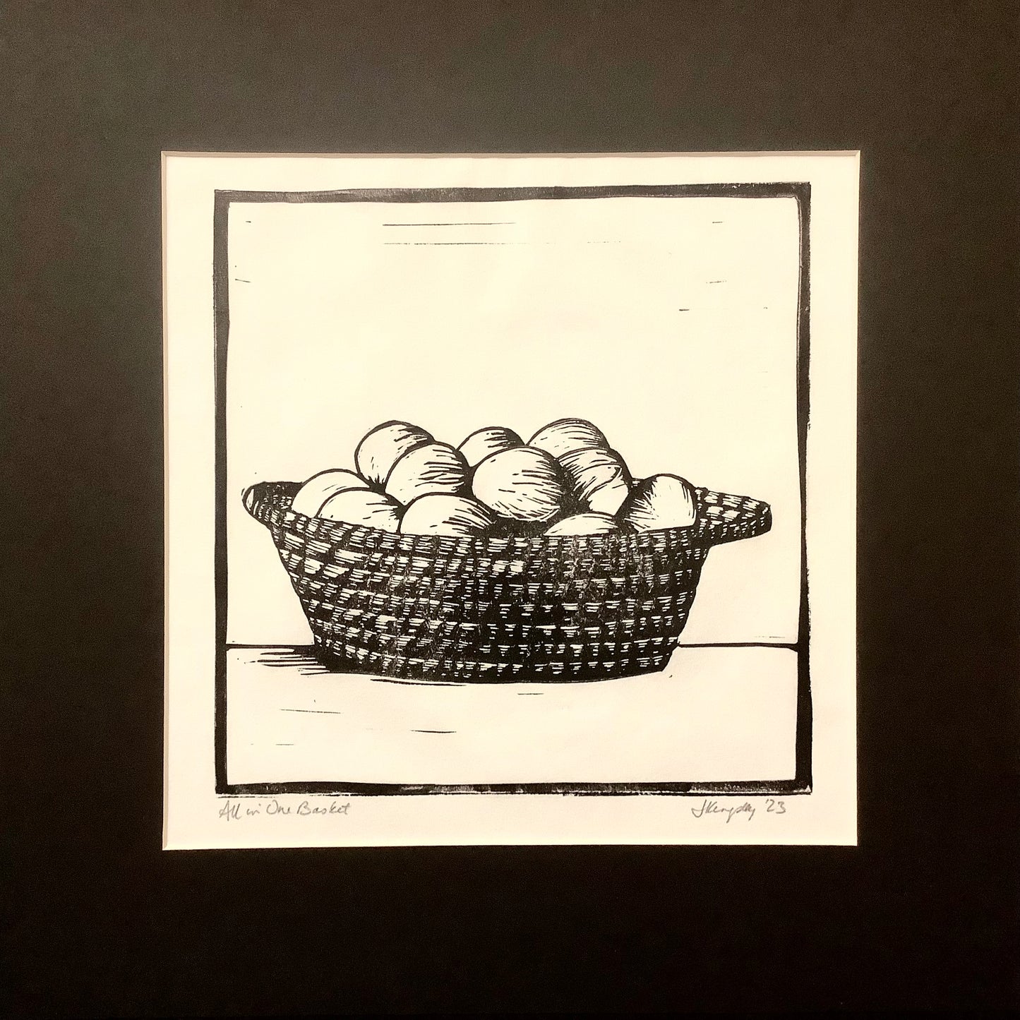 “All in One Basket”, Rubber Block Print Matted