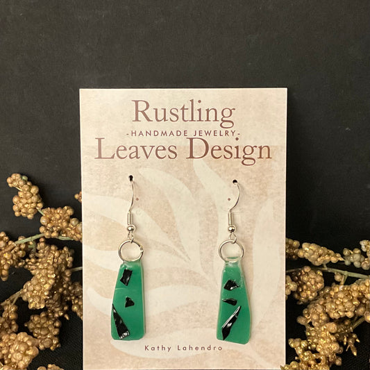 Jade Green & Black Fused Glass Earrings