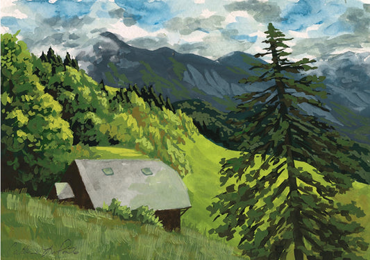 “French Alps Farmhouse” Original Painting