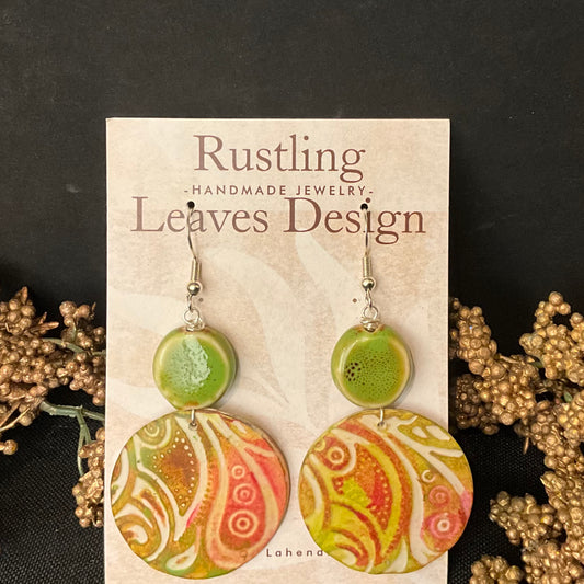 Jade Green Paisley Circle Earrings