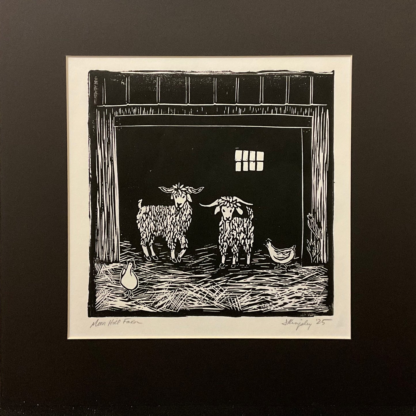 “Moon Hill Farm” Rubber Block Print with Mat