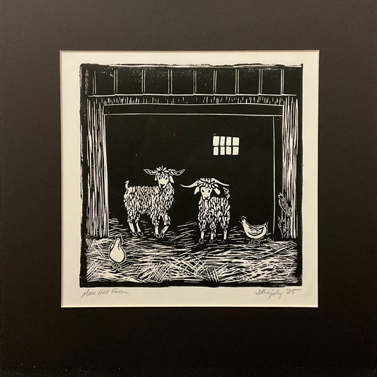“Moon Hill Farm” Rubber Block Print with Mat