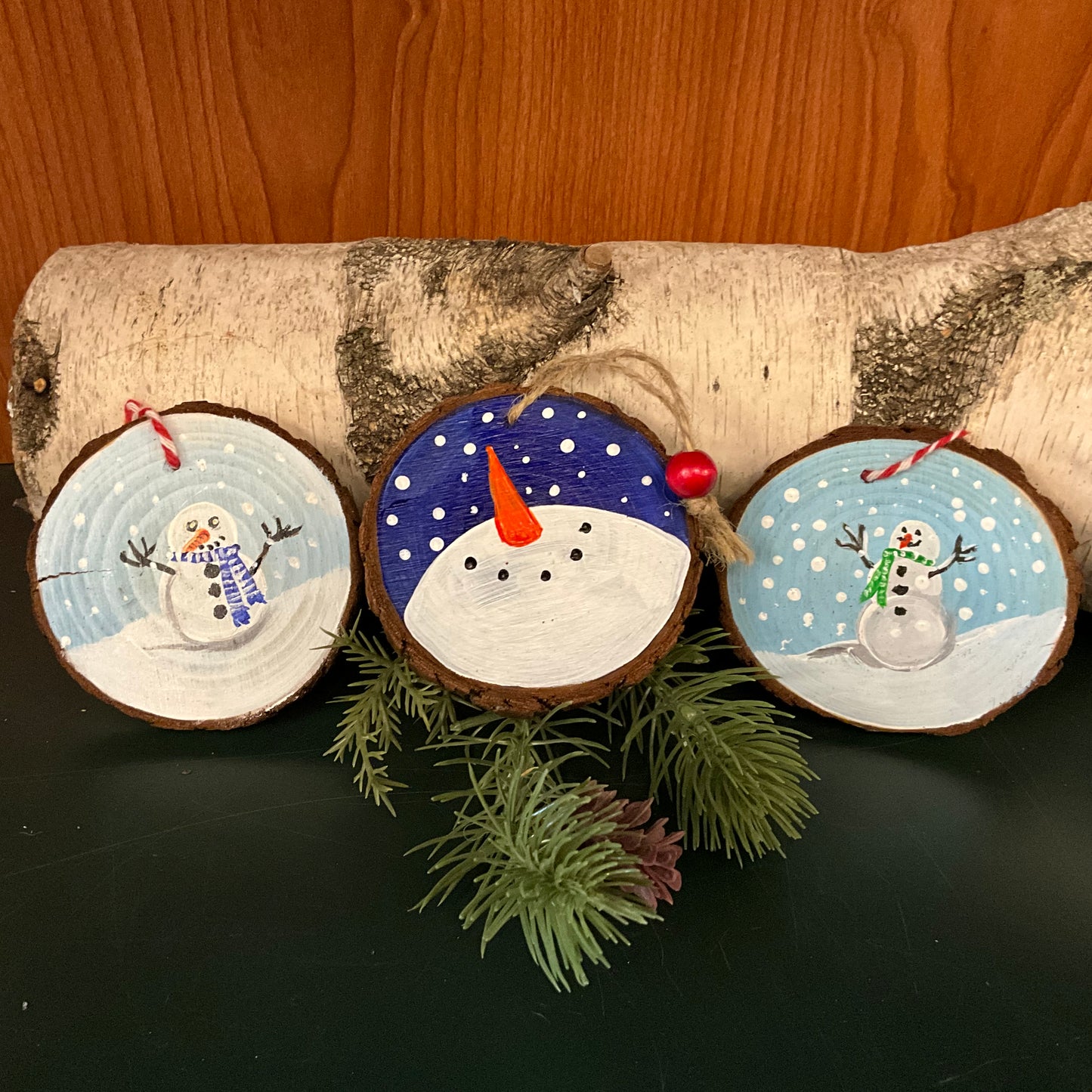 Hand Painted Wood Ornament Snowman Asst