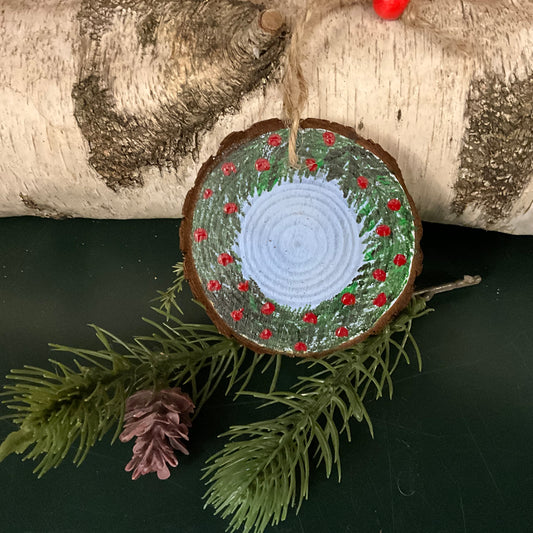 Hand Painted Wood Ornament Christmas Wreath