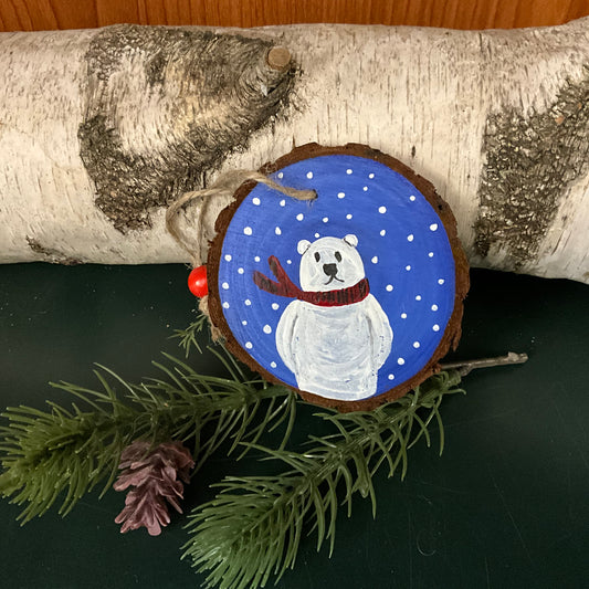 Hand Painted Wood Ornament Polar Bear