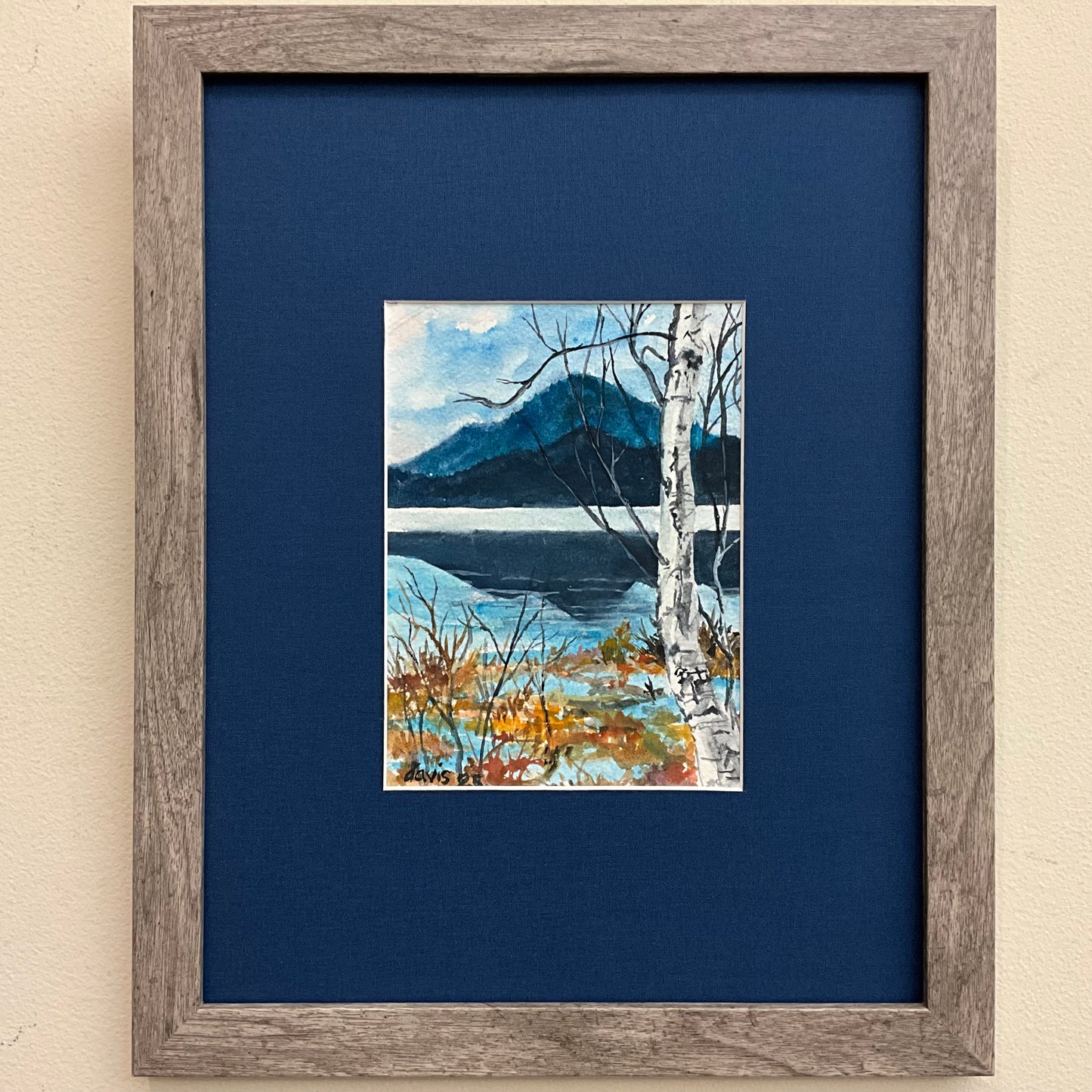 “Heart Lake with Birch Tree” Original Framed Watercolor