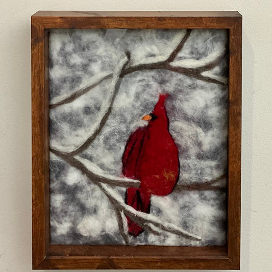 Winter Cardinal - Hand Felted Framed Art